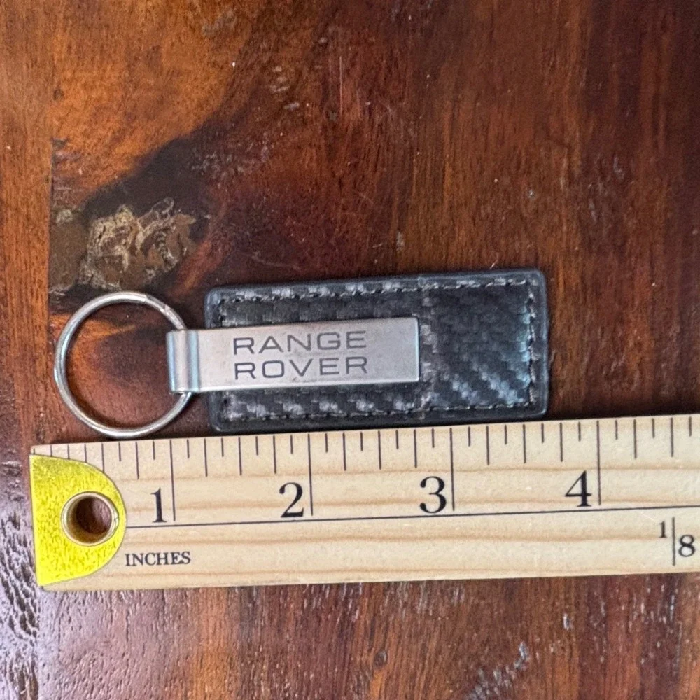 Range Rover Black Carbon Fiber Leather Keychain Brushed Metal Logo Key Fob